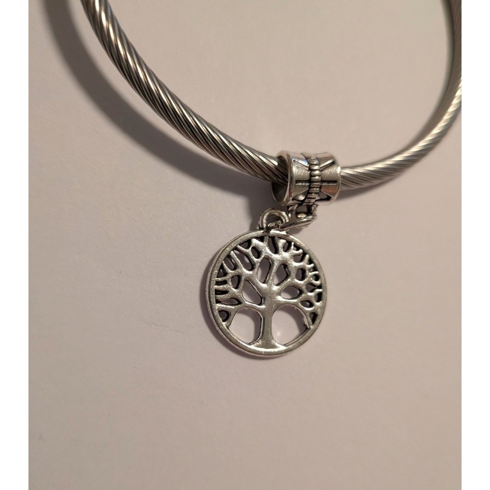 Tree of Life Silver Tone Cable Wire Bangle Bracelet Twisted Metal Jewelry Womens